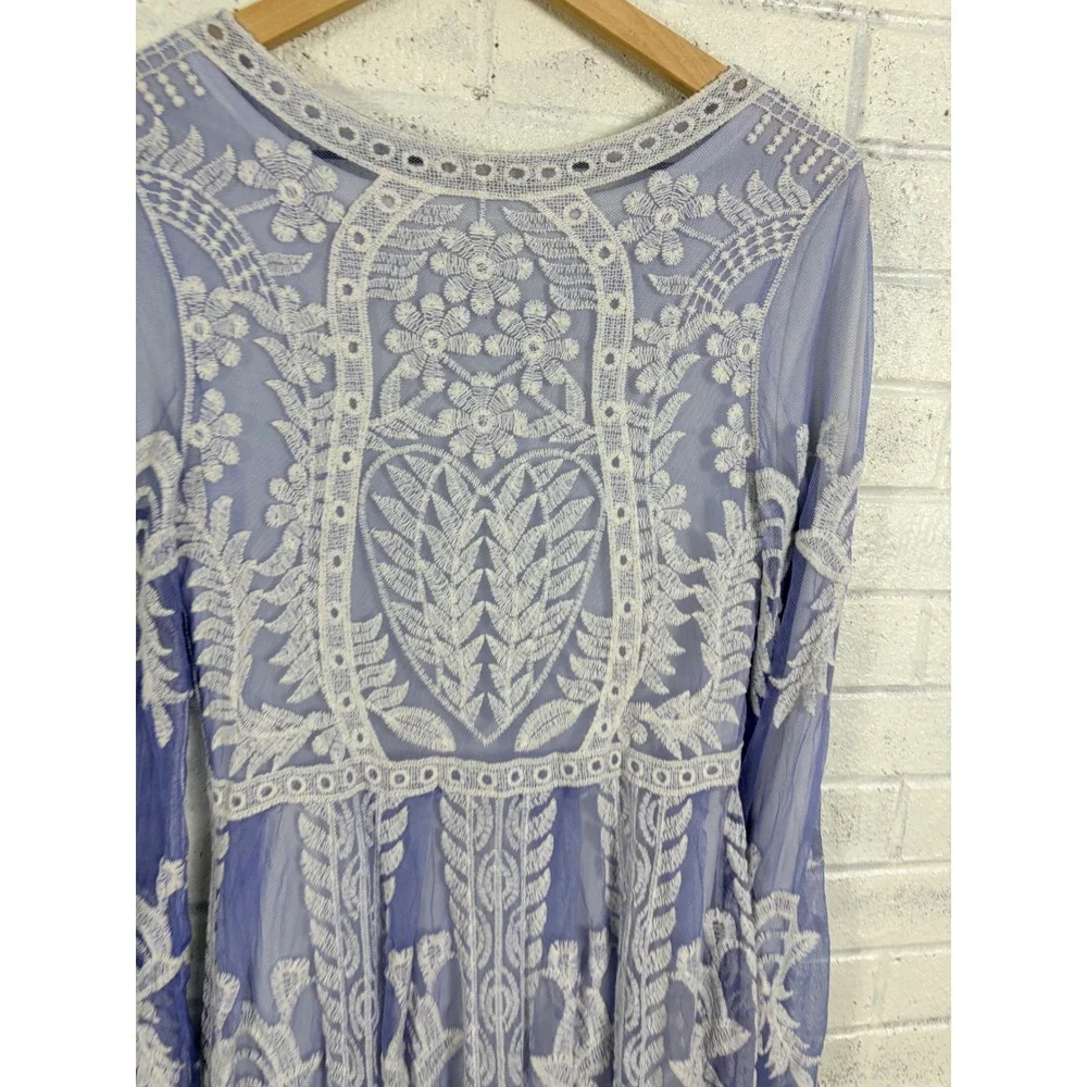 Orange Creek Maxi Dress Women S Periwinkle Embroidered Mesh Lace Long Sleeve